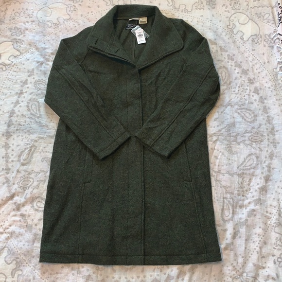 L.L. Bean Jackets & Blazers - NWT L.L. Bean Bellandi Italy Boiled Wool Button Long Jacket Coat Size XL Green